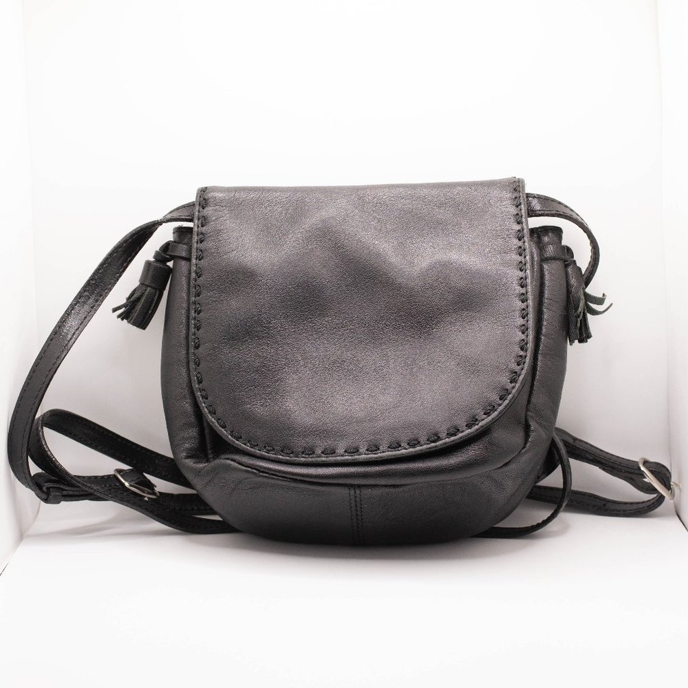 Vintage Eddie Bauer small black leather crossbody purse